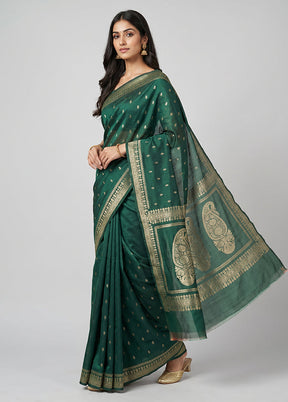 Green Katan Silk Saree With Blouse Piece