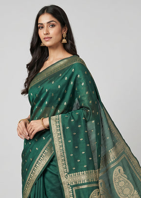Green Katan Silk Saree With Blouse Piece