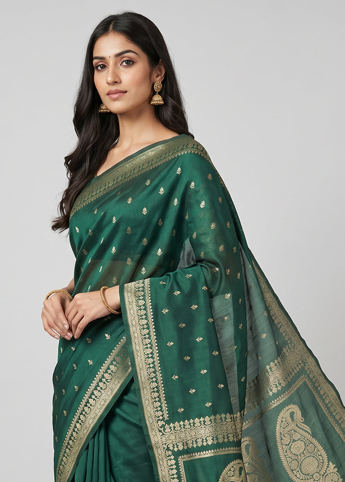 Green Katan Silk Saree With Blouse Piece