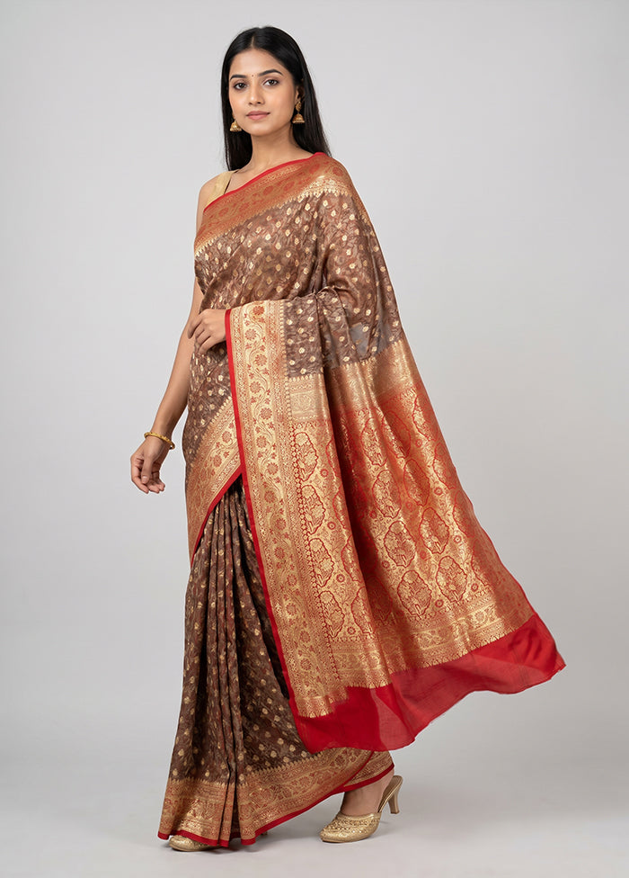 Grey Tanchoi Silk Saree With Blouse Piece