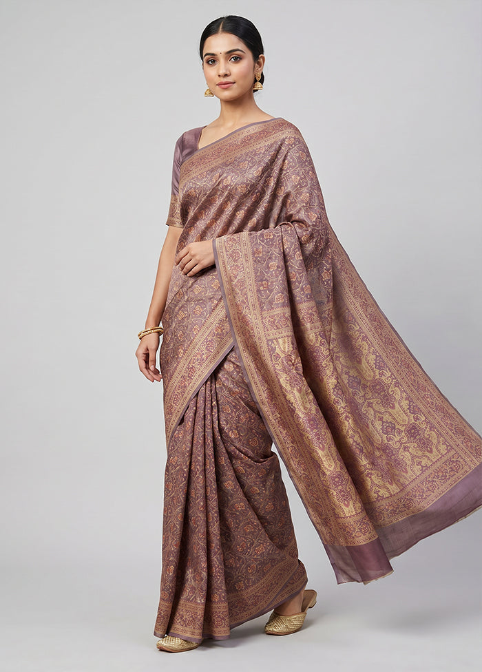 Grey Jamewar Silk Saree With Blouse Piece