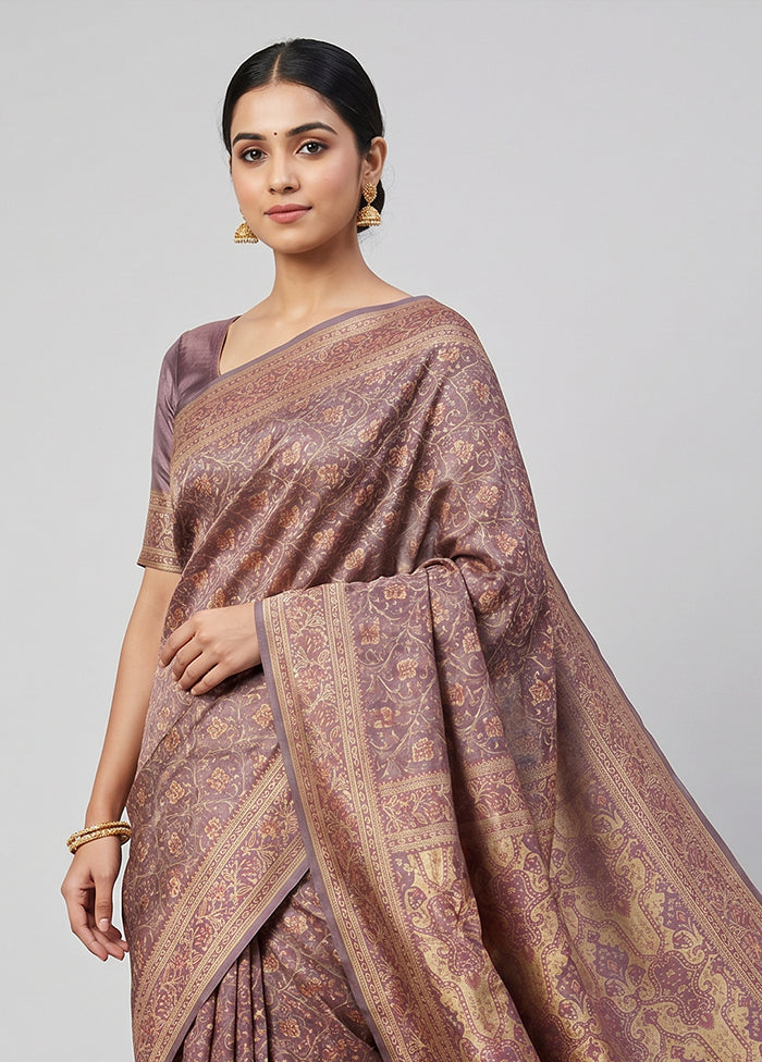 Grey Jamewar Silk Saree With Blouse Piece
