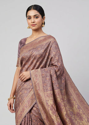 Grey Jamewar Silk Saree With Blouse Piece