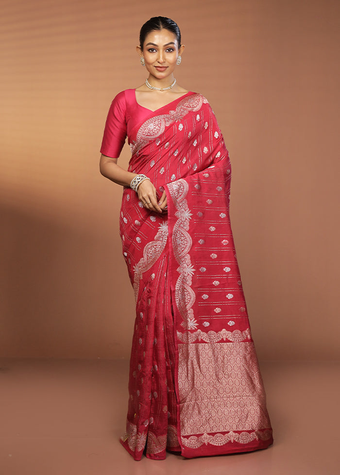 Red Dupion Silk Saree With Blouse Piece