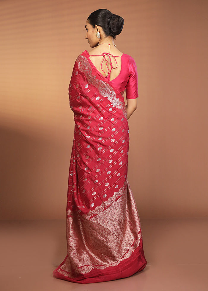 Red Dupion Silk Saree With Blouse Piece
