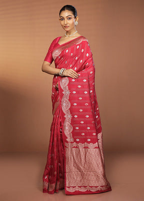 Red Dupion Silk Saree With Blouse Piece