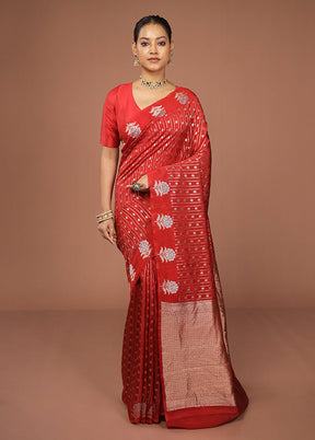 Red Dupion Silk Saree With Blouse Piece