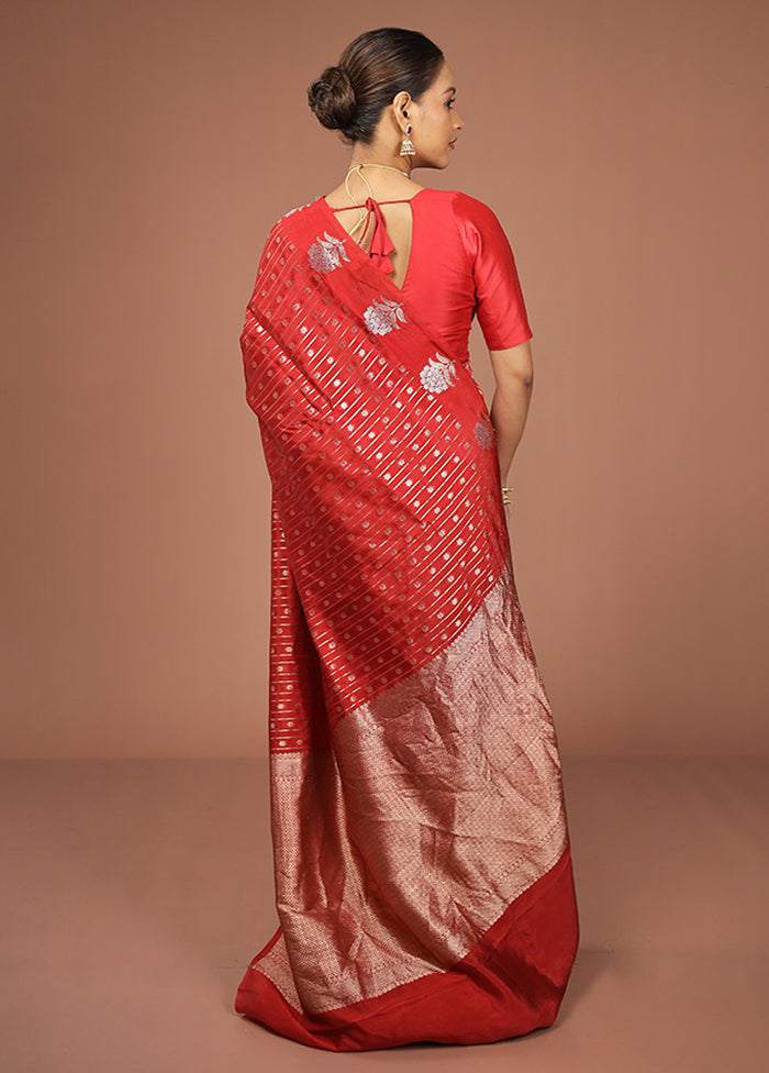 Red Dupion Silk Saree With Blouse Piece