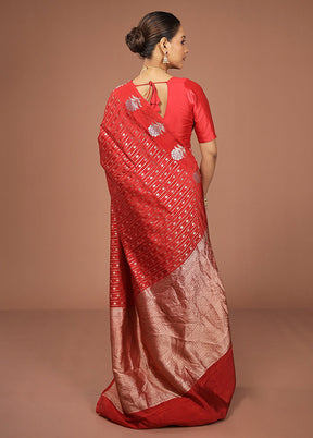 Red Dupion Silk Saree With Blouse Piece