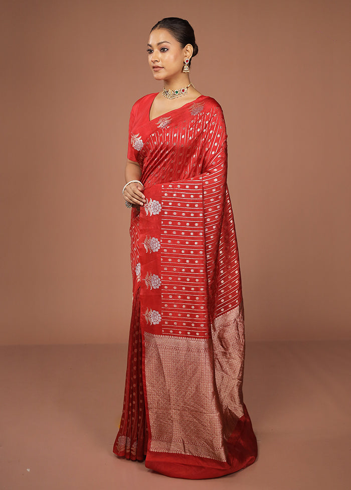 Red Dupion Silk Saree With Blouse Piece