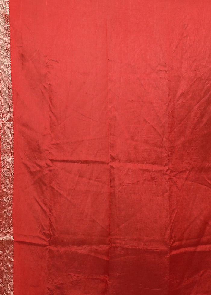 Red Dupion Silk Saree With Blouse Piece