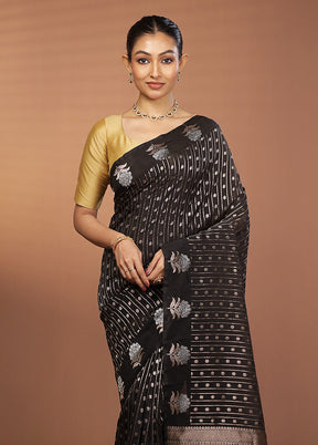 Black Dupion Silk Saree With Blouse Piece