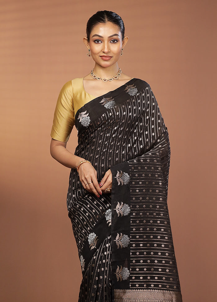 Black Dupion Silk Saree With Blouse Piece