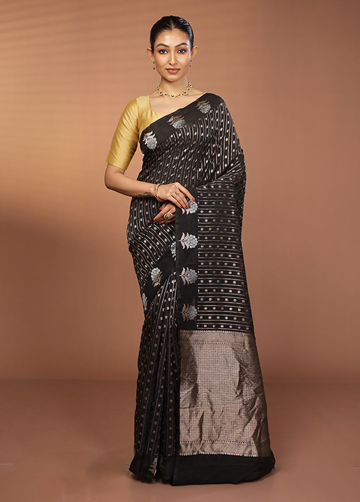 Black Dupion Silk Saree With Blouse Piece