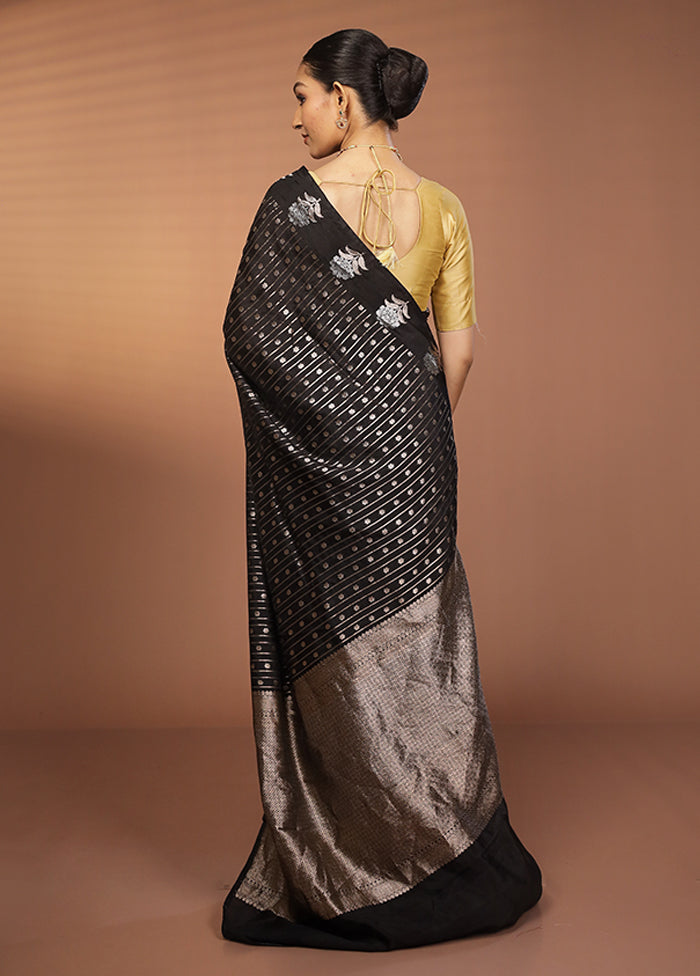 Black Dupion Silk Saree With Blouse Piece