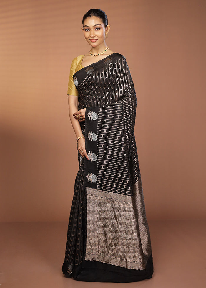 Black Dupion Silk Saree With Blouse Piece