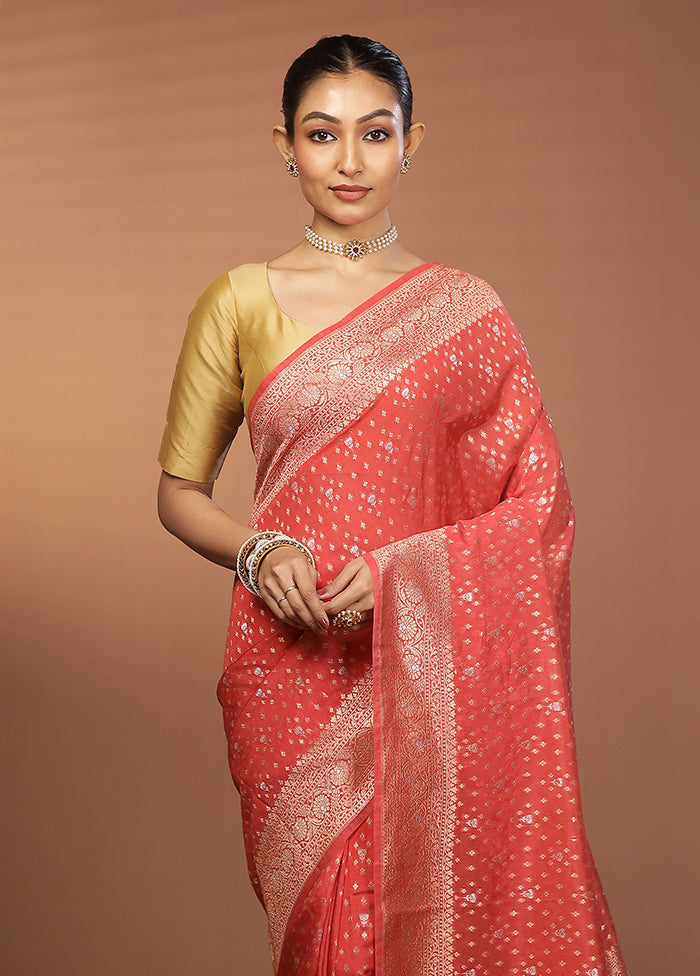 Red Dupion Silk Saree With Blouse Piece