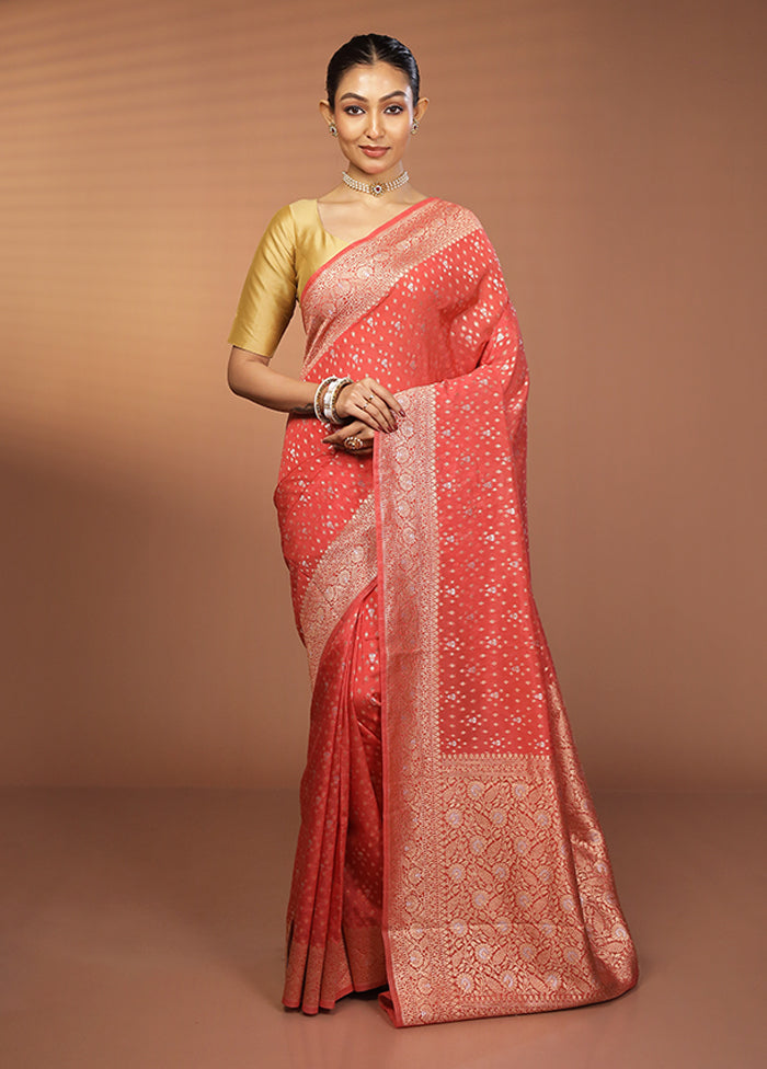 Red Dupion Silk Saree With Blouse Piece