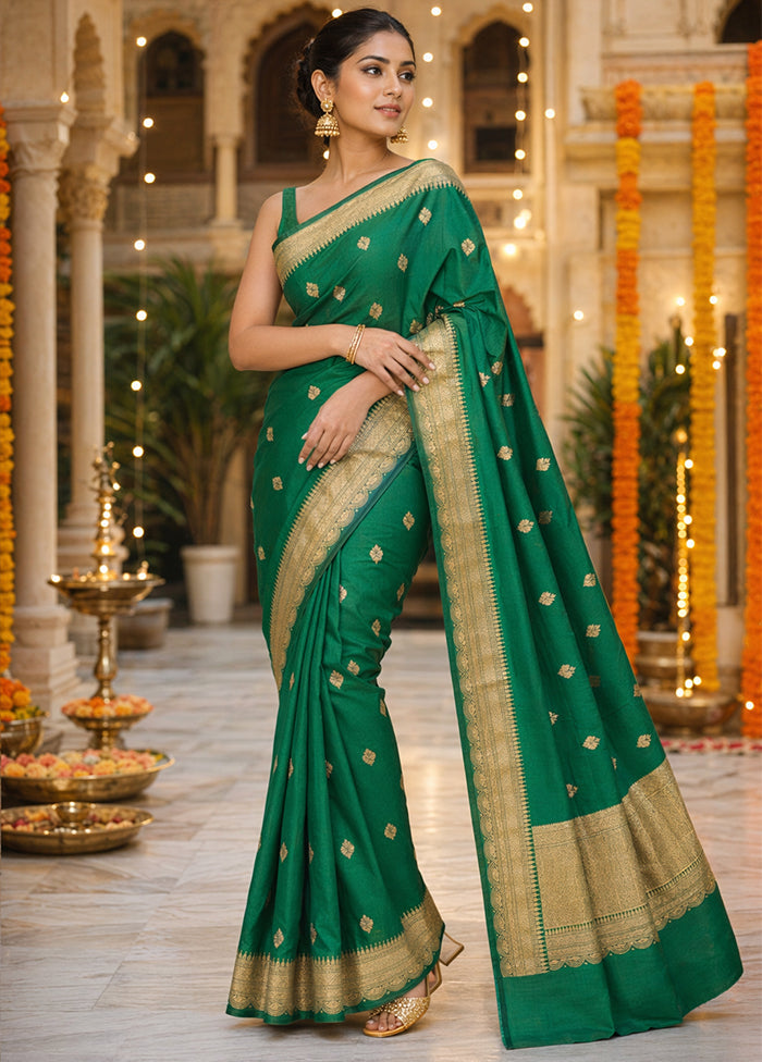 Green Handloom Katan Pure Silk Saree With Blouse Piece