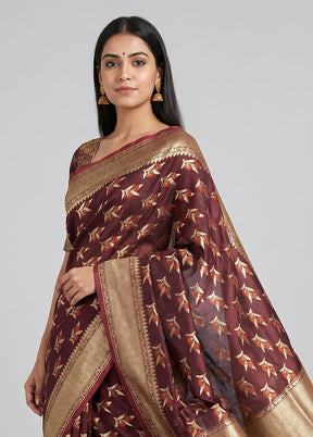 Maroon Kora Silk Saree With Blouse Piece