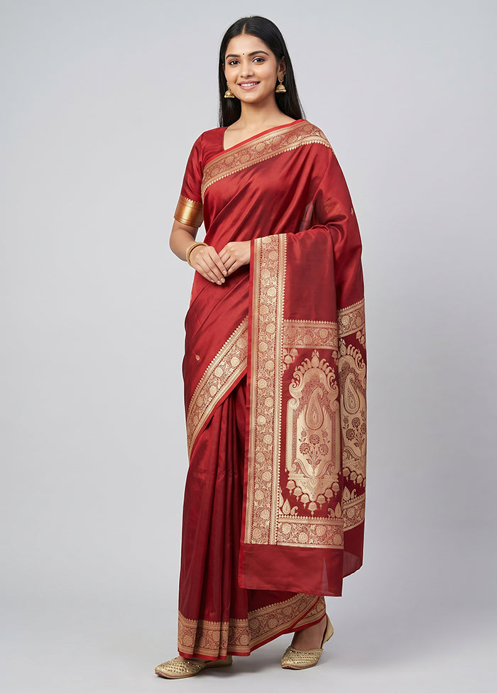 Maroon Katan Silk Saree With Blouse Piece