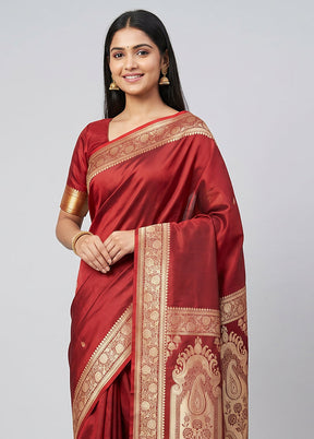Maroon Katan Silk Saree With Blouse Piece