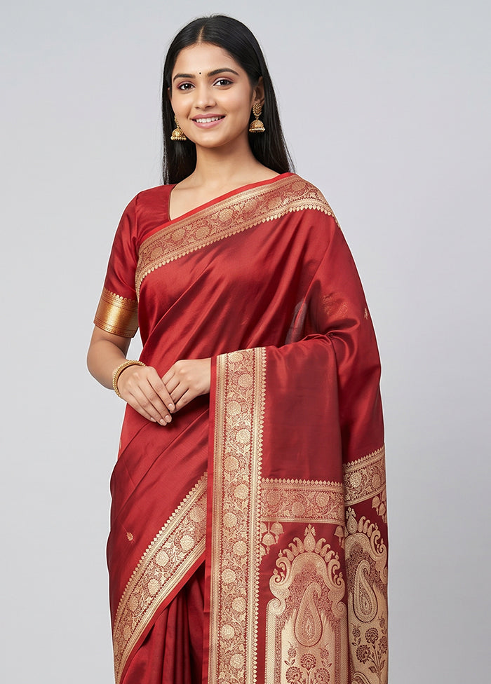 Maroon Katan Silk Saree With Blouse Piece