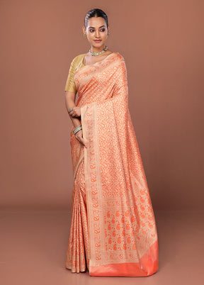Peach Jamewar Silk Saree With Blouse Piece