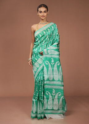 Green Printed Pure Silk Saree Without Blouse Piece