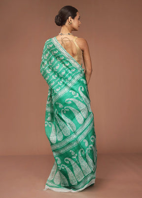 Green Printed Pure Silk Saree Without Blouse Piece