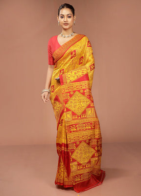 Red Printed Pure Silk Saree Without Blouse Piece