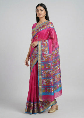Pink Printed Silk Saree Without Blouse Piece