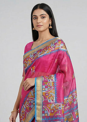 Pink Printed Silk Saree Without Blouse Piece