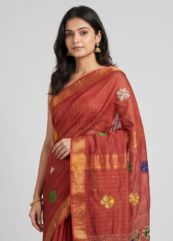 Maroon Printed Silk Saree Without Blouse Piece