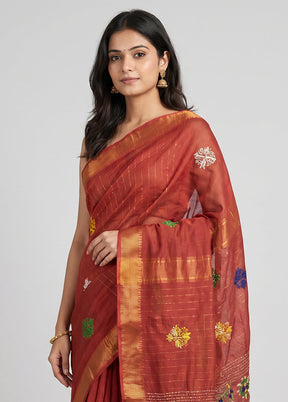 Maroon Printed Silk Saree Without Blouse Piece