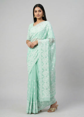 Green Georgette Saree With Blouse Piece
