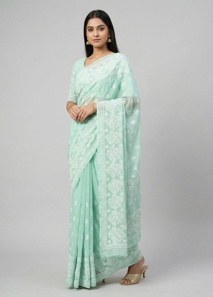 Green Georgette Saree With Blouse Piece