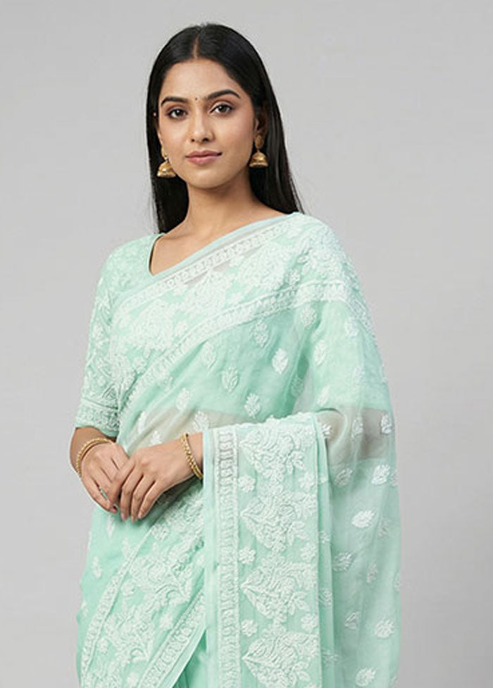 Green Georgette Saree With Blouse Piece