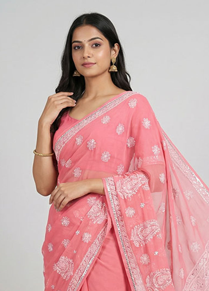 Pink Georgette Saree With Blouse Piece