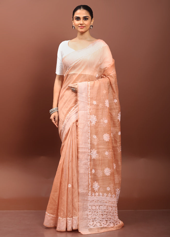 Cream Chikankari Saree With Blouse Piece