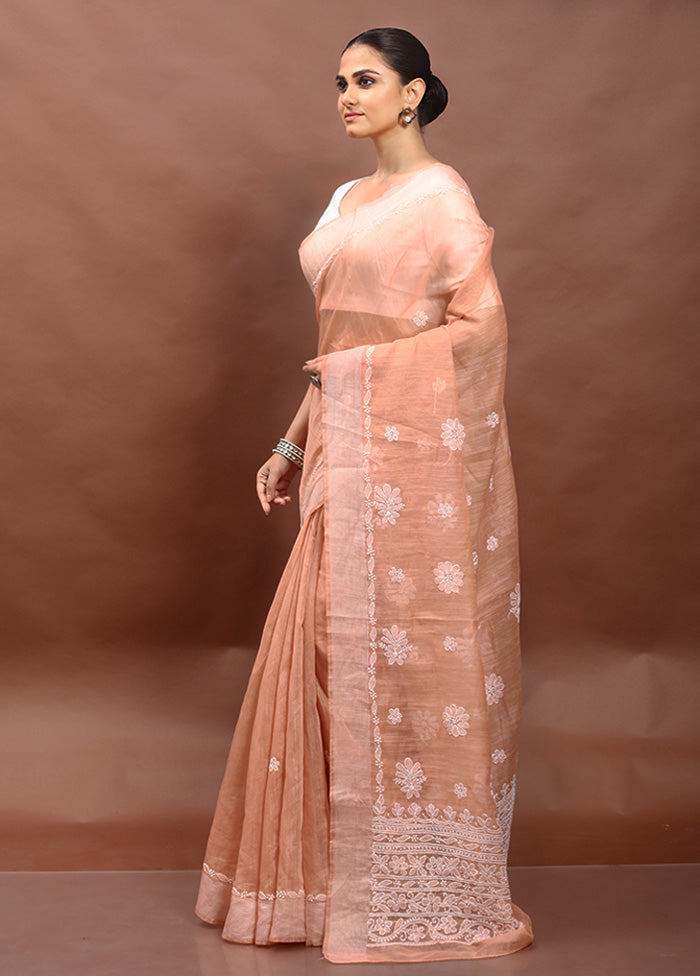 Cream Chikankari Saree With Blouse Piece