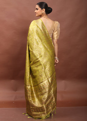 Green Dupion Silk Saree With Blouse Piece