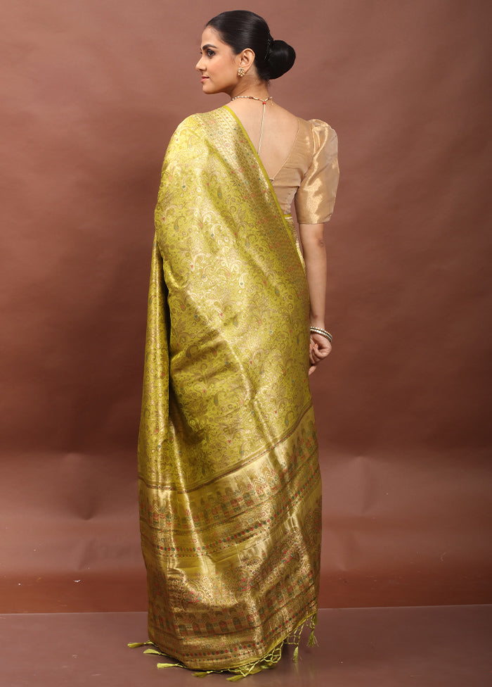 Green Dupion Silk Saree With Blouse Piece