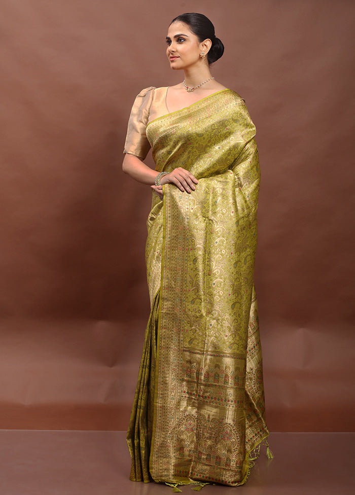 Green Dupion Silk Saree With Blouse Piece