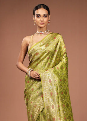 Green Dupion Silk Saree With Blouse Piece
