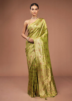 Green Dupion Silk Saree With Blouse Piece