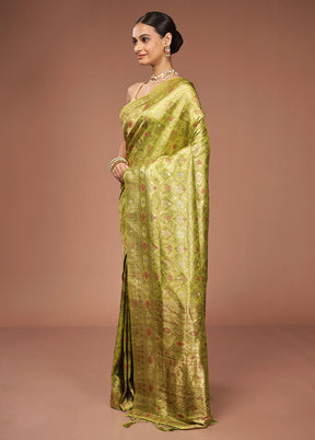 Green Dupion Silk Saree With Blouse Piece