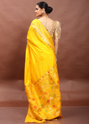 Yellow Dupion Silk Saree With Blouse Piece