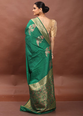 Green Dupion Silk Saree With Blouse Piece