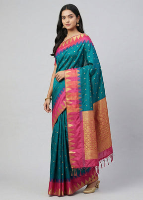 Blue Kanjivaram Silk Saree With Blouse Piece